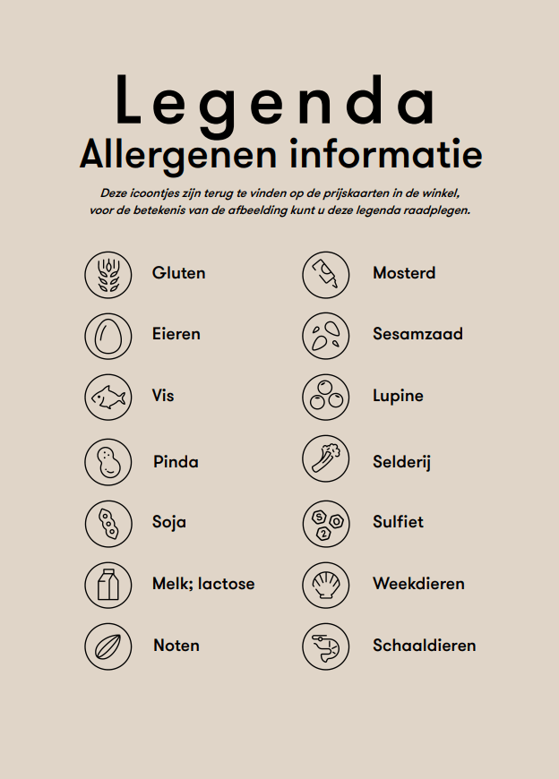 Allergenen bordje 'informatie legenda' - 300x210mm - Van Erkel Winkelmaterialen