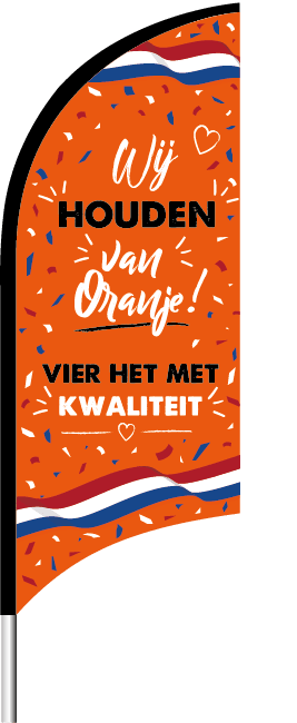 Beachflag 'Wij houden van Oranje' - 1900x700mm - Oranje - Van Erkel Winkelmaterialen