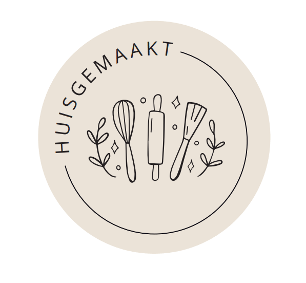 Sticker 'Huisgemaakt' - Ø30mm - Beige - Van Erkel Winkelmaterialen