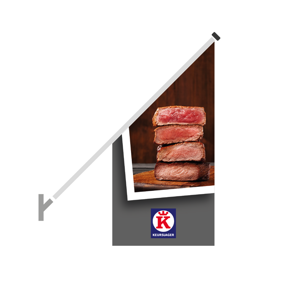 Schuine gevelvlag "Keurslager" grijs, opdruk: Stapel biefstuk