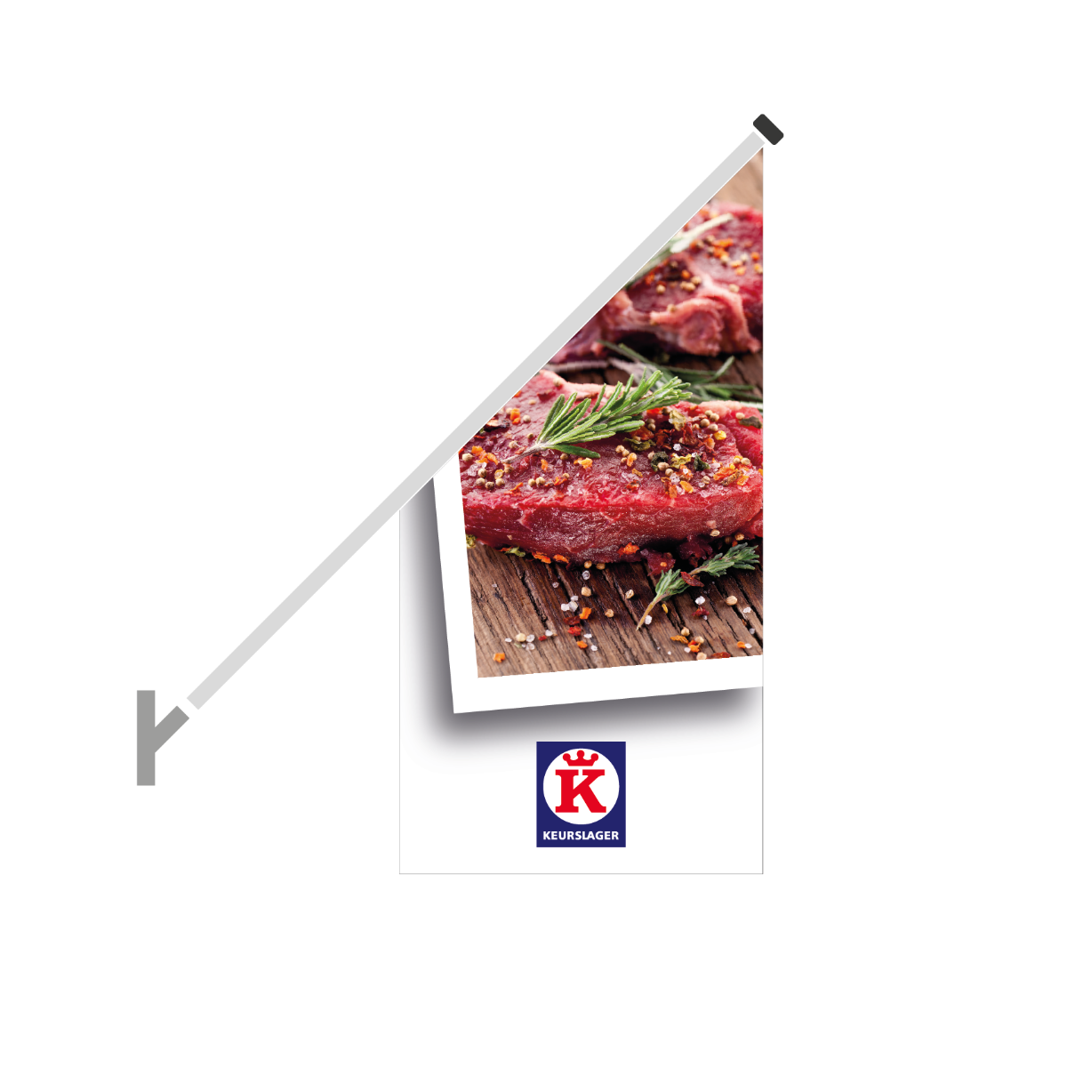 Schuine gevelvlag "Keurslager" wit, opdruk: Biefstuk met tijm