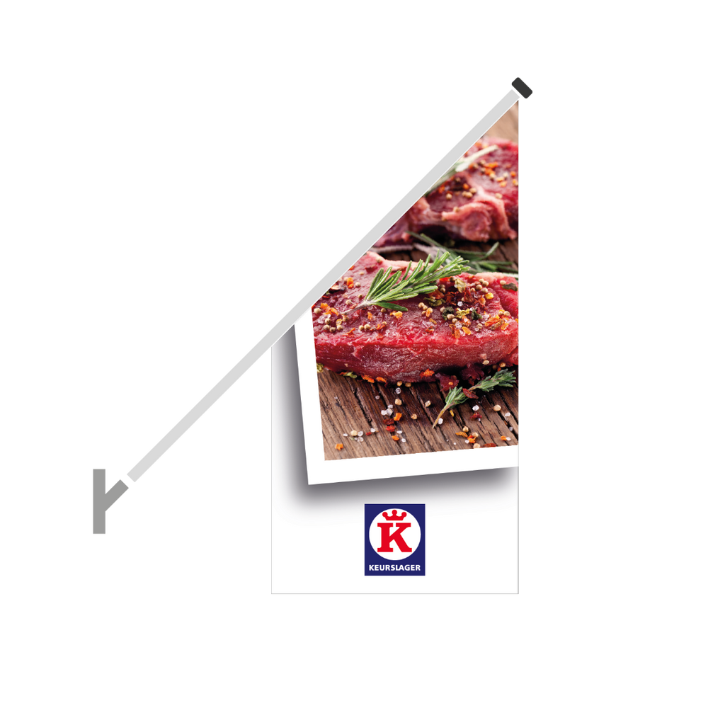Schuine gevelvlag "Keurslager" wit, opdruk: Biefstuk met tijm
