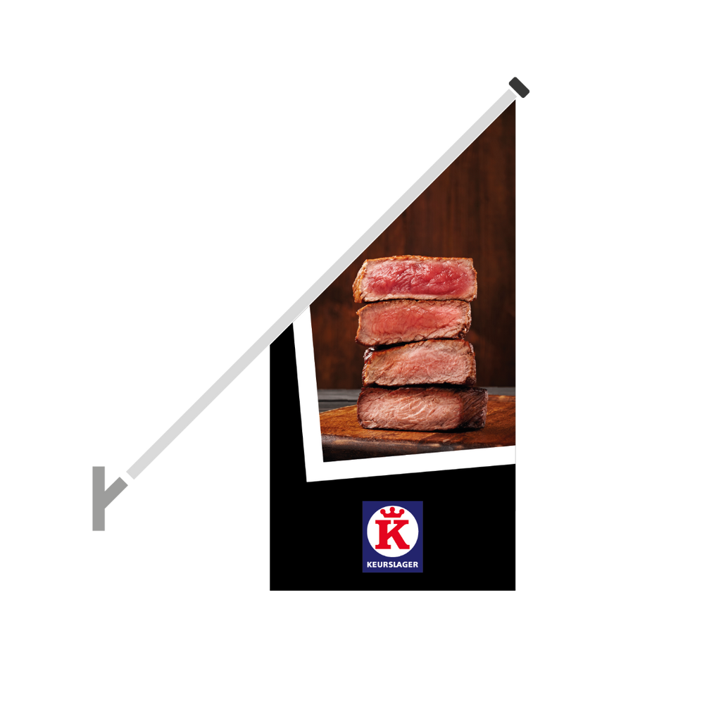 Schuine gevelvlag "Keurslager" zwart met biefstuk foto