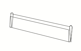 Vitrine houder voor op een gebakplaat rand van 1mm dik, van helder PVC 50mm breed, kaart recht omhoog staand, speciaal gemaakt voor de kunststof kaart 85x54mm.