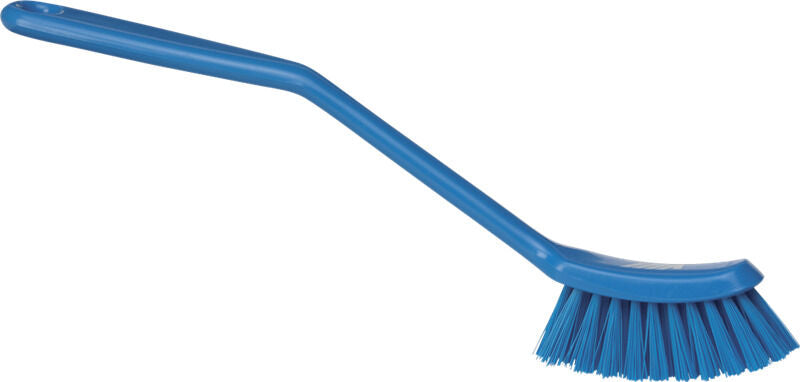 Vikan vaatwasborstel smal, polyester vezels medium, blauw, 290x25x65mm, professioneel model vaatwasborstel met smalle borstelkop voor kleine openingen.
