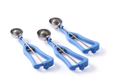 Oliebollenlepel / ijslepel met blauwe greep