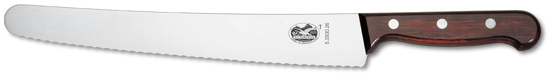 Mes, Victorinox banketbakkersmes, golfsnede, houten heft, lemmet 26cm.