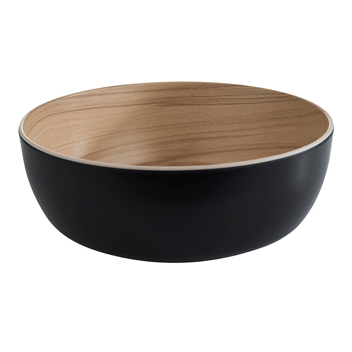 Melamine schaal rond 'Frida', zwart/hout,, Ø215mm en 75mm hoog