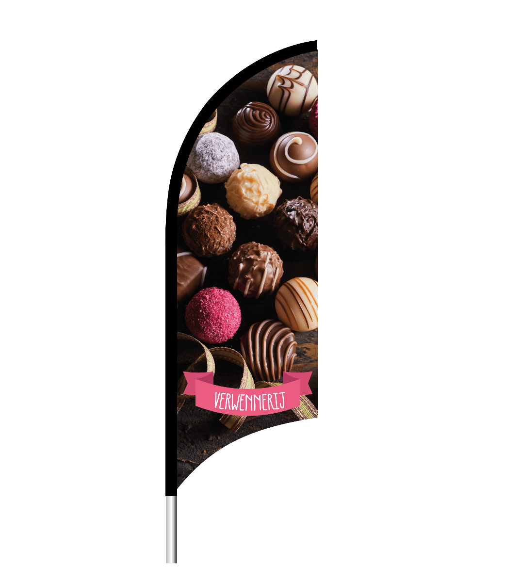 Beachflag "Bonbon verwennerij" - 1900x700mm - Van Erkel Winkelmaterialen