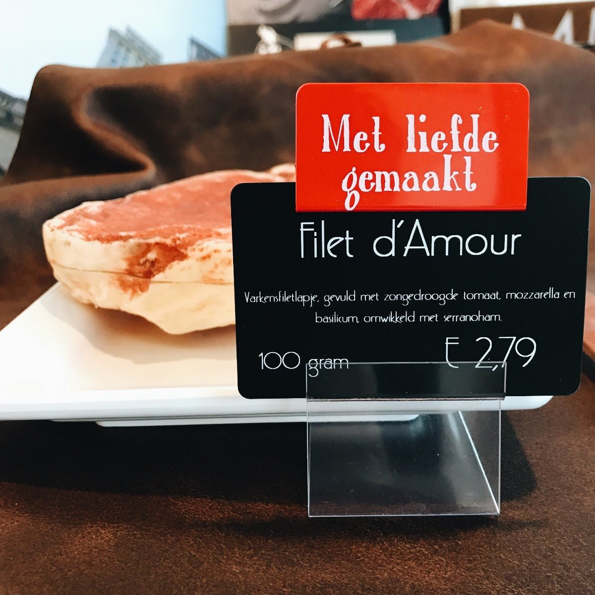 Opzetstukjes 'Met liefde gemaakt' (10st) - 54x30mm - Rood - Van Erkel Winkelmaterialen