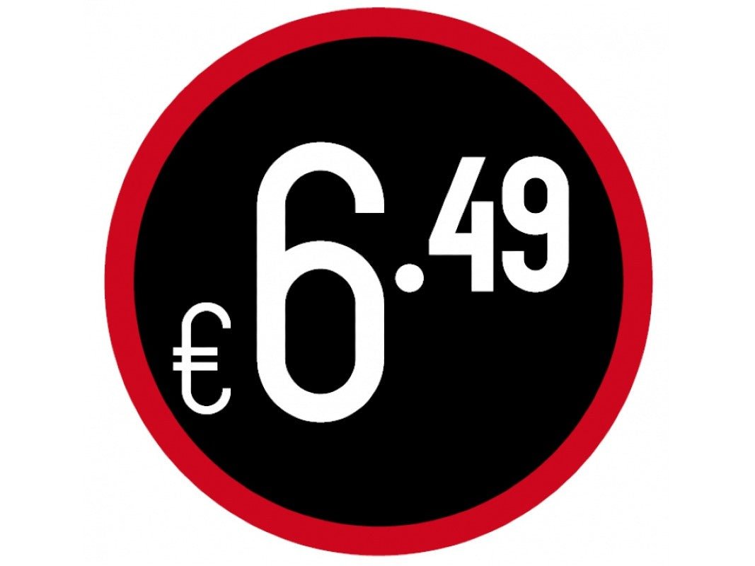Prijs sticker "€6,49" - Ø28mm - Van Erkel Winkelmaterialen