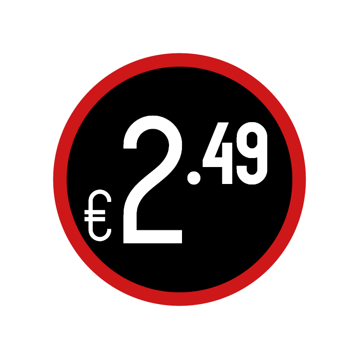 Prijs stickers op rol "€2.49" - Ø28mm - Van Erkel Winkelmaterialen