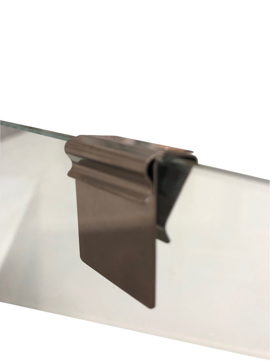 RVS klem glasplaat verticaal (kaart recht hangend) - 2mm - Zilver - Van Erkel Winkelmaterialen