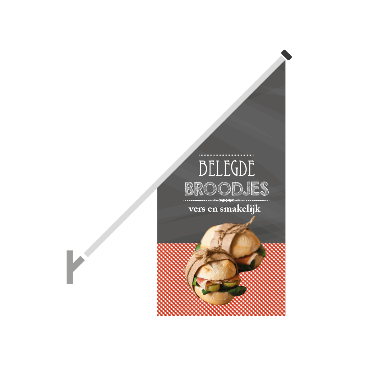 Schuine gevelvlag "Belegde broodjes vers en smakelijk" - 680x680x1360mm - Van Erkel Winkelmaterialen