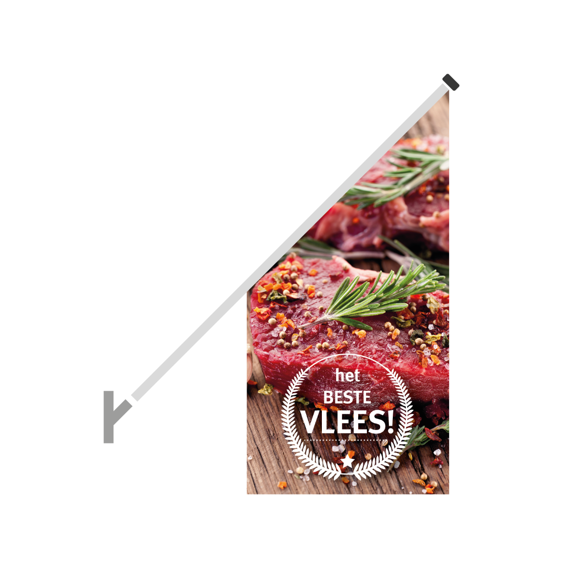 Schuine gevelvlag "Het beste vlees" - 680x680x1360mm - Van Erkel Winkelmaterialen
