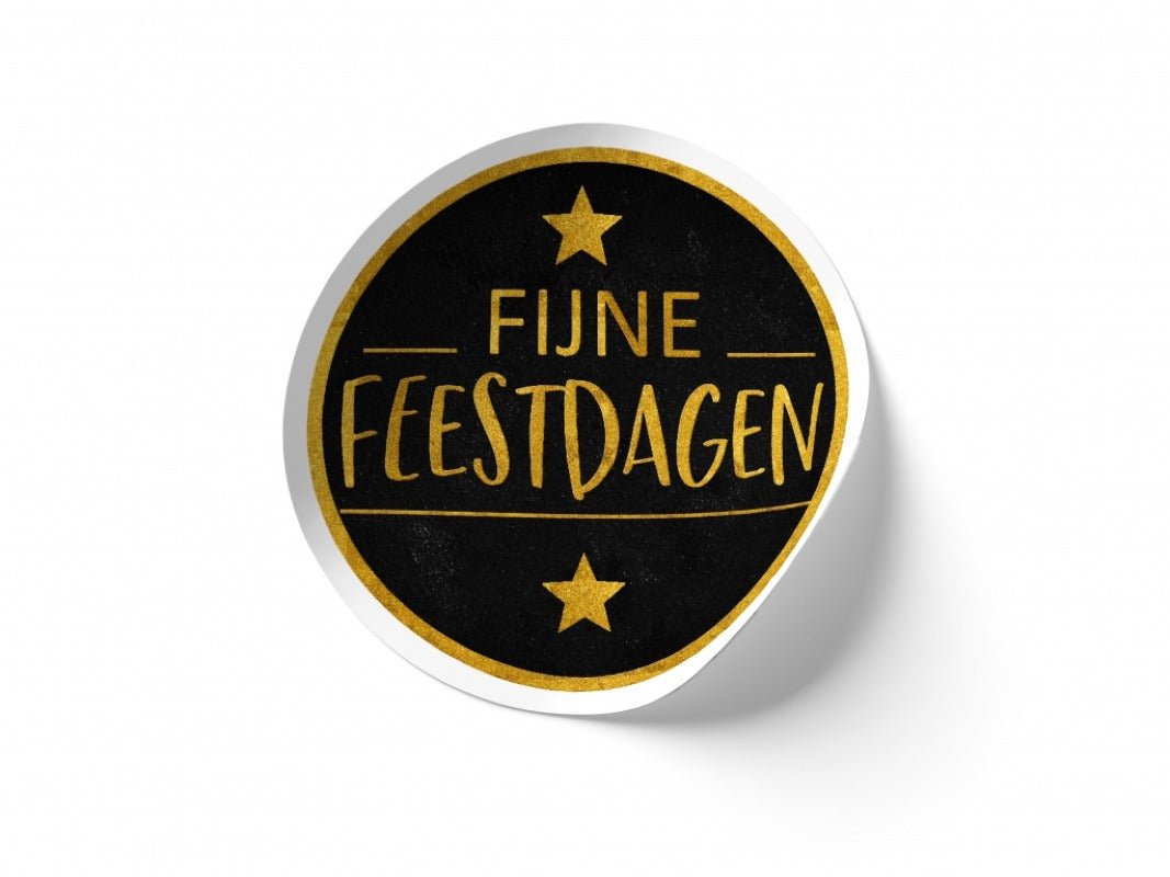 Sticker "Fijne Feestdagen" groot - Ø50mm - Zwart - Van Erkel Winkelmaterialen
