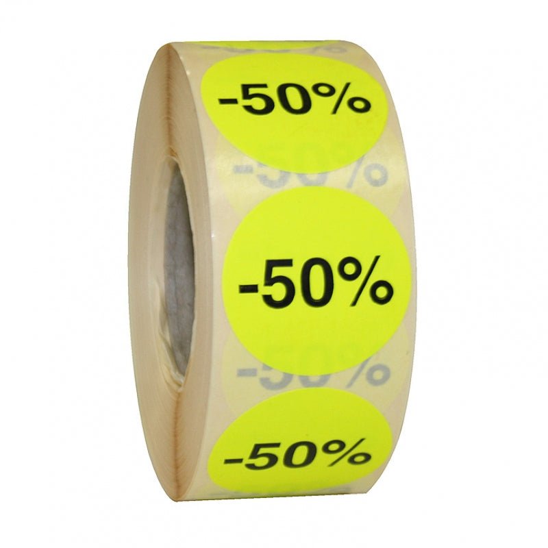 Sticker geel -50% - Ø35mm - Geel - Van Erkel Winkelmaterialen