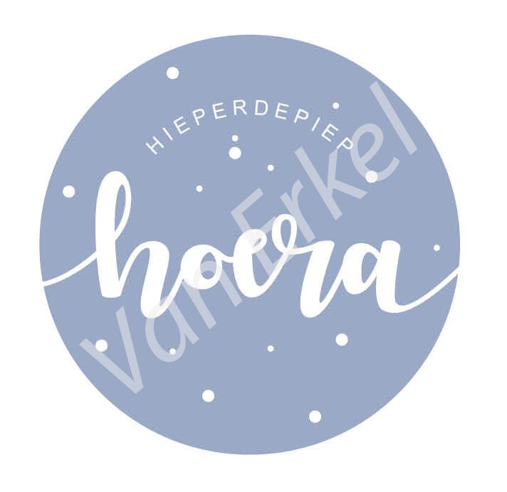 *Sticker rond "Hoera" - Ø50mm - Blauw - Van Erkel Winkelmaterialen