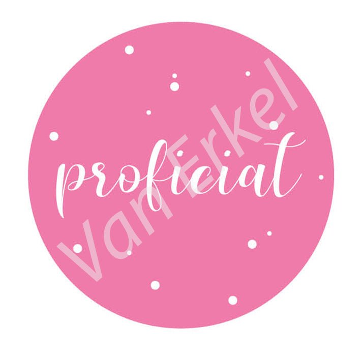 *Sticker rond "Proficiat" - Ø50mm - Roze - Van Erkel Winkelmaterialen