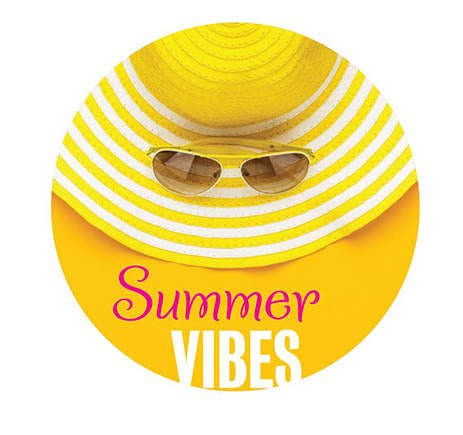 *Sticker rond "Summer vibes" - Ø28mm - Geel - Van Erkel Winkelmaterialen