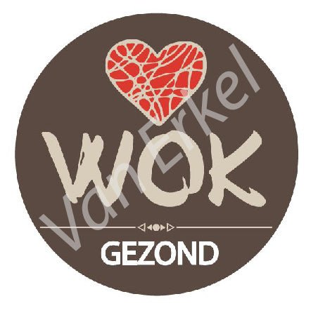 *Sticker rond "Wok Gezond" - Ø28mm - Bruin - Van Erkel Winkelmaterialen