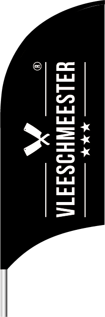 Beachflag 'Vleeschmeester' - 1900x700mm - Zwart - Van Erkel Winkelmaterialen