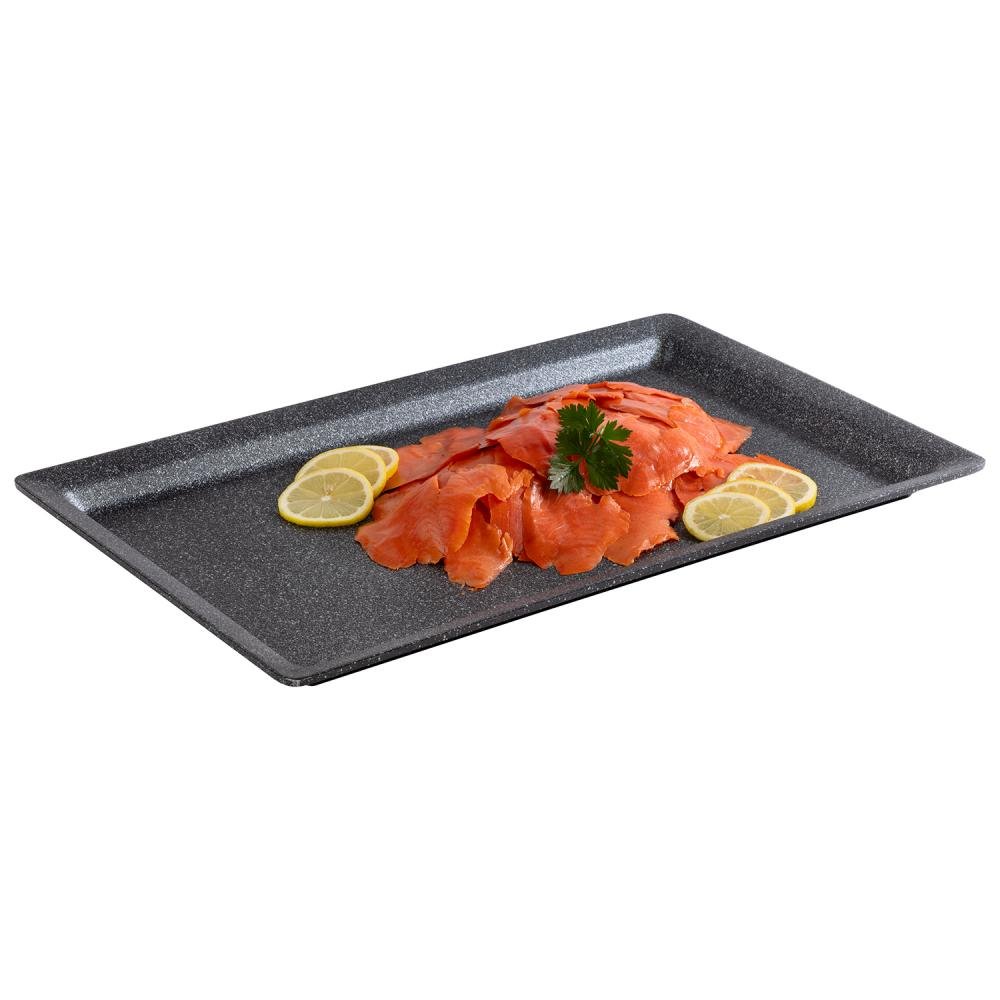 GN bord 'Frostfire' - 530x325x30mm (GN1/1) - Zwart granietlook - Van Erkel Winkelmaterialen