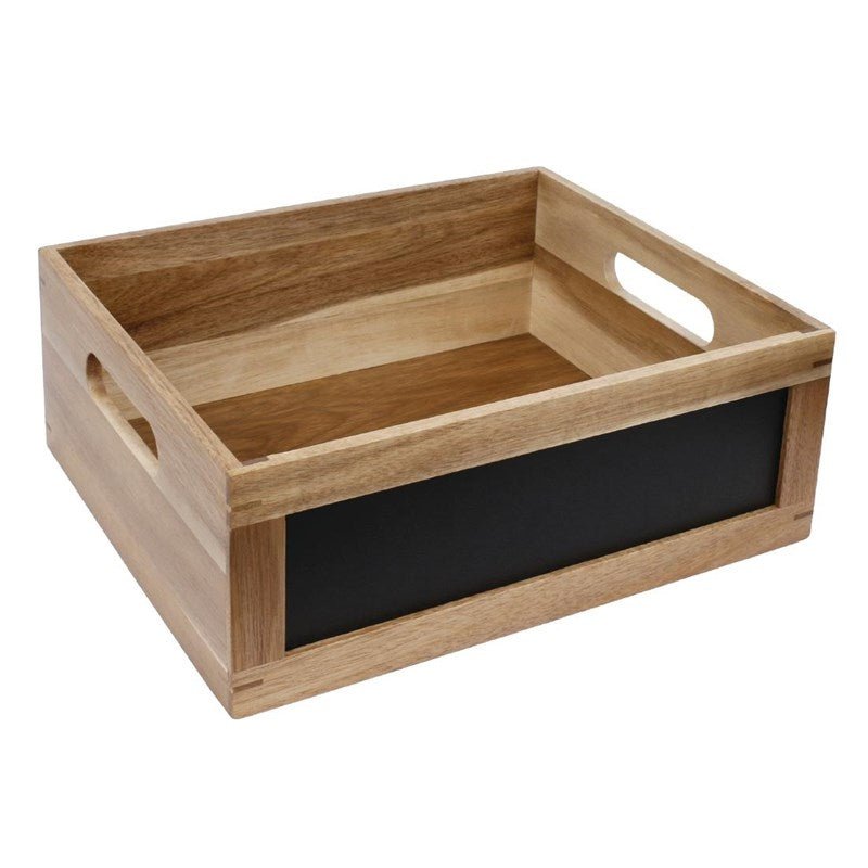 Houten kist met krijtbord GN1/2 - 325x265x120mm (GN1/2) - Bruin - Van Erkel Winkelmaterialen