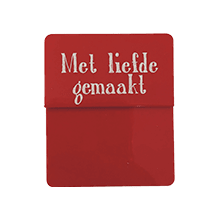 Opzetstukjes 'Met liefde gemaakt' (10st) - 54x30mm - Rood - Van Erkel Winkelmaterialen
