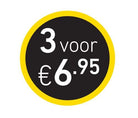 Prijs sticker '3 voor €6,95' - Ø30mm - Van Erkel Winkelmaterialen