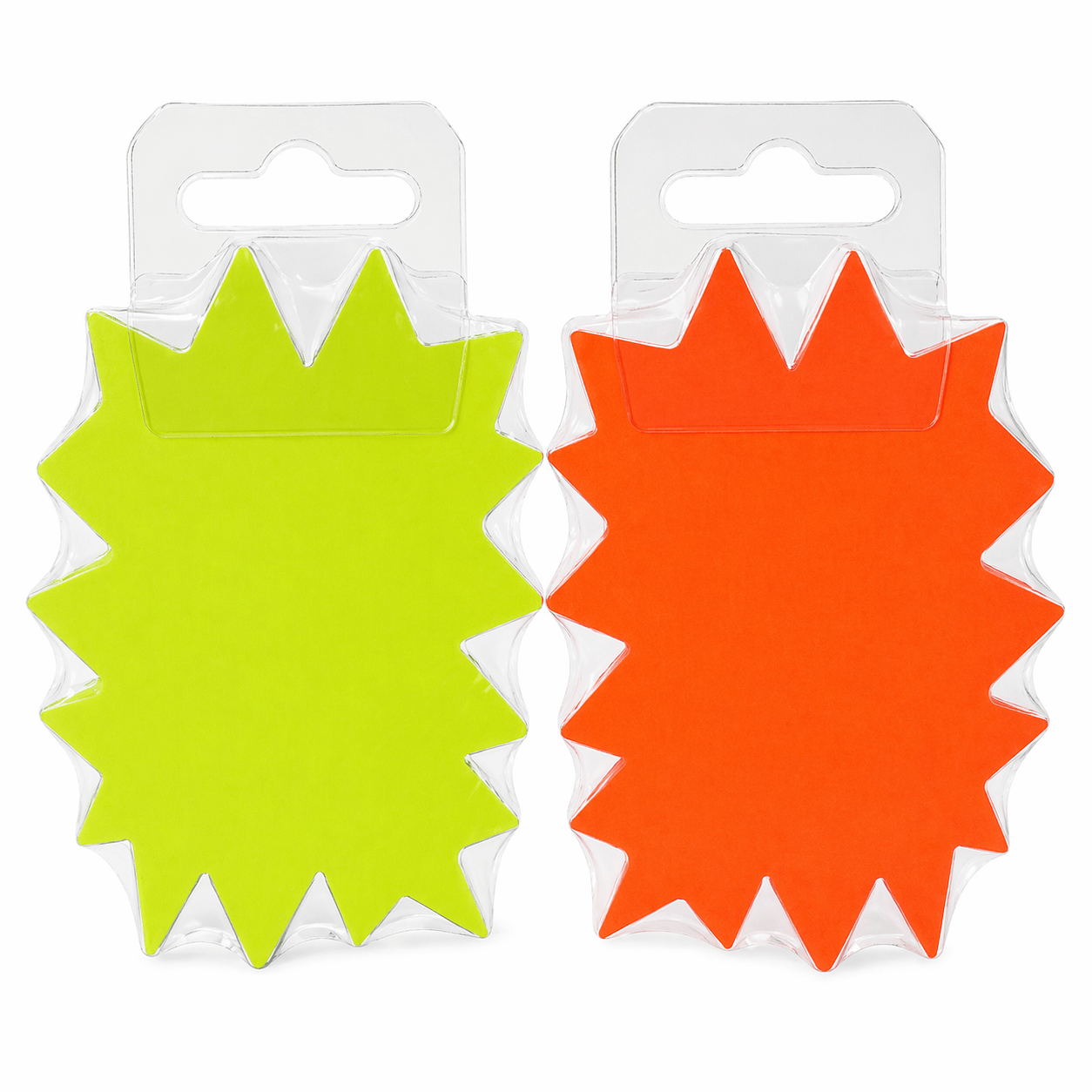 Prijskaarten ster geel/oranje (10st) - 80x120mm - Van Erkel Winkelmaterialen