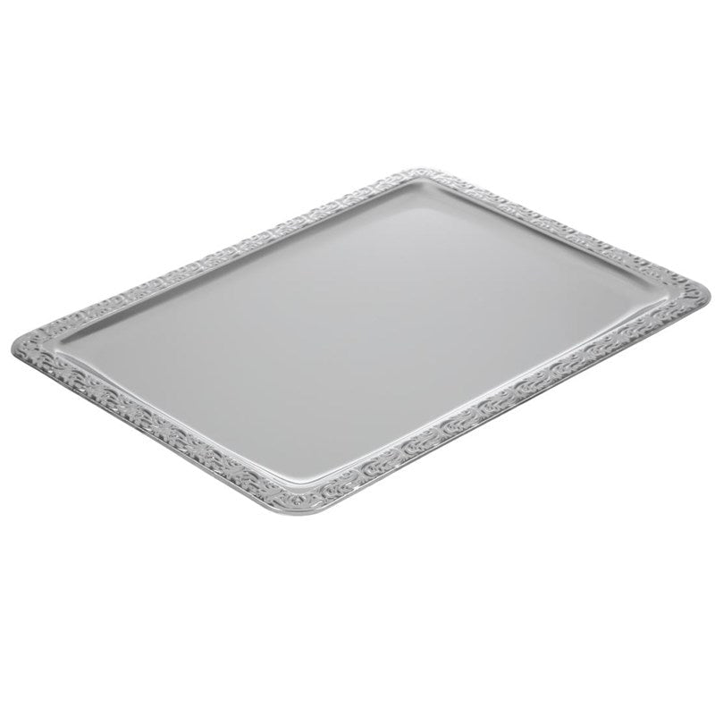 Serveerschaal met versierde rand - 420x310mm - Zilver - Van Erkel Winkelmaterialen