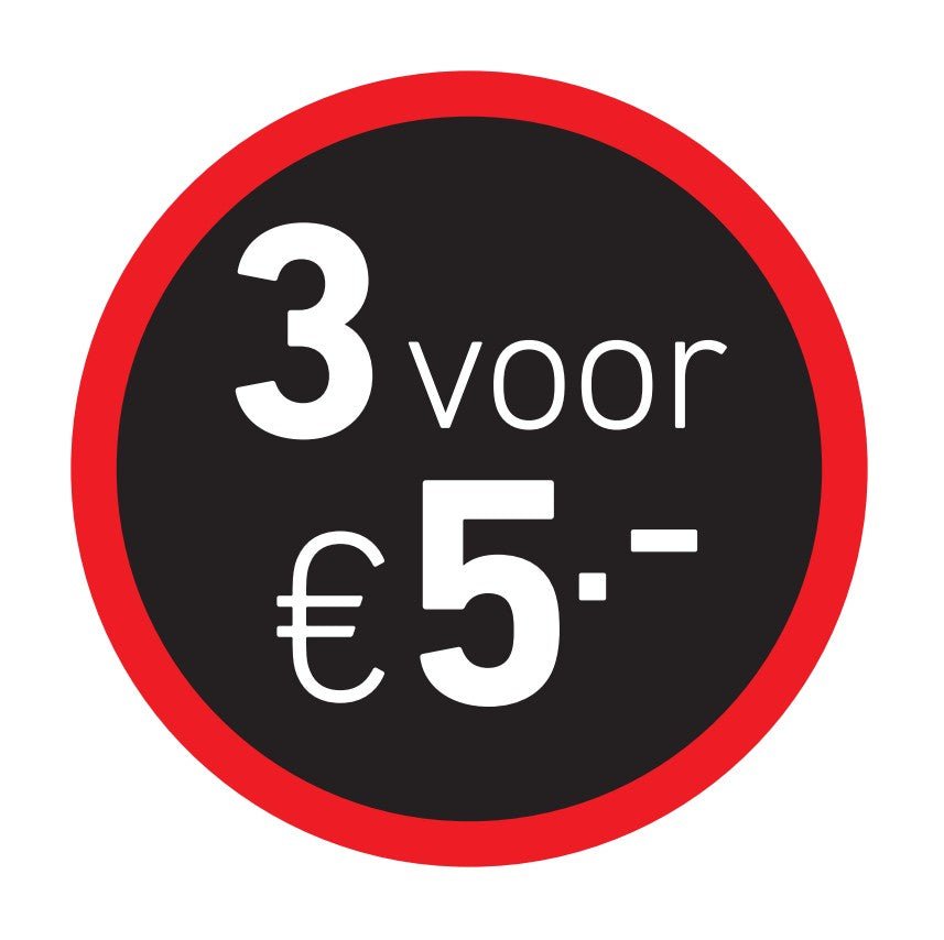 Sticker '3 voor €5' - Ø30mm - Van Erkel Winkelmaterialen