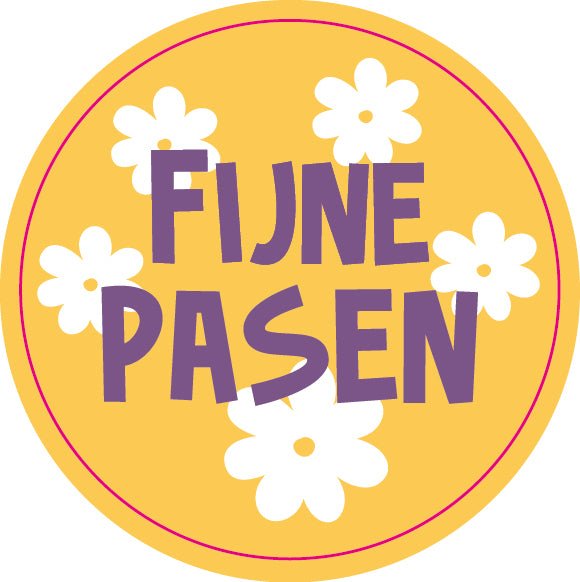 Sticker 'Fijne pasen!' groot - Ø50mm - Geel - Van Erkel Winkelmaterialen