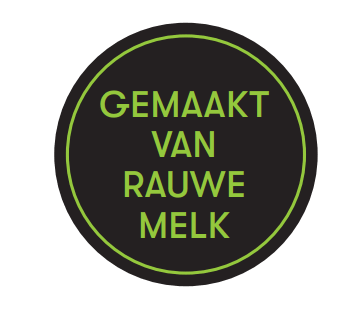 Sticker 'Gemaakt van rauwe melk' - Ø30mm - Van Erkel Winkelmaterialen