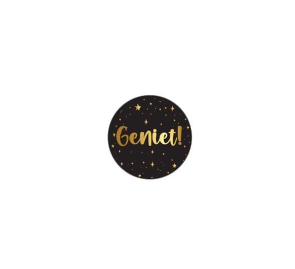 Sticker 'Geniet!' - Ø30mm - Zwart - Van Erkel Winkelmaterialen