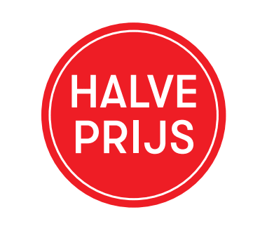 Sticker 'halve prijs' - Ø30mm - Rood - Van Erkel Winkelmaterialen