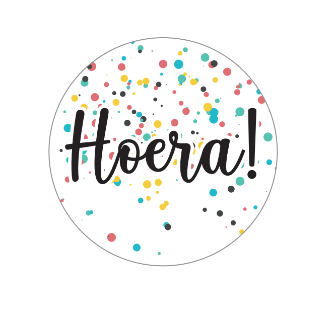 Sticker 'Hoera' - Ø30mm - Wit - Van Erkel Winkelmaterialen