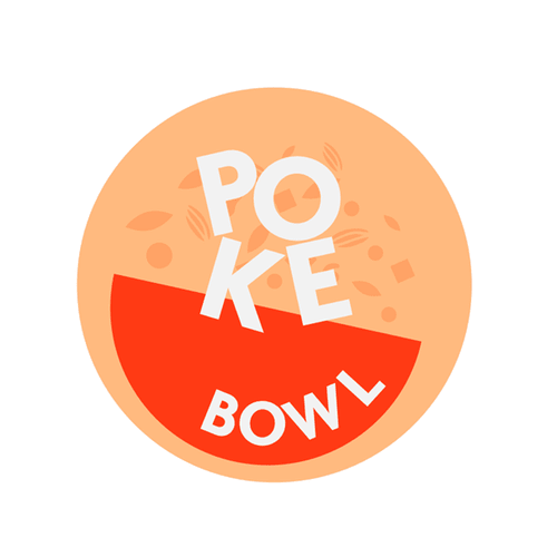 Sticker "Poke Bowl" - Ø50mm - Oranje - Van Erkel Winkelmaterialen