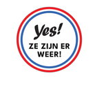 Sticker 'Yes! ze zijn er weer' - Ø30mm - Wit - Van Erkel Winkelmaterialen