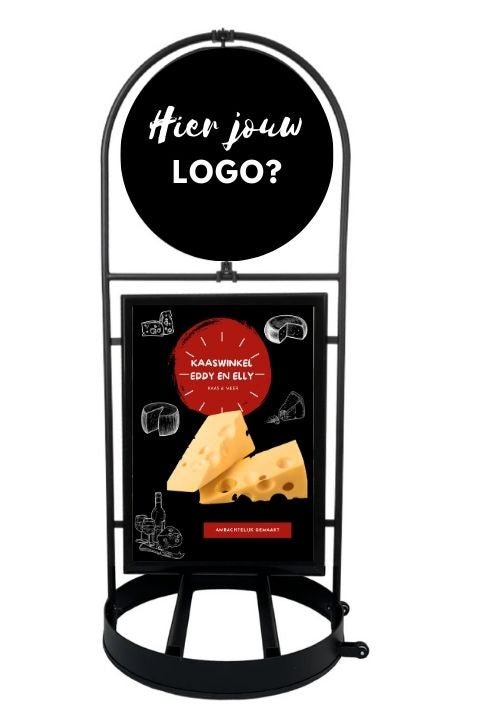 **Stoepbord met draaibaar topbord - 754x1900mm (A1) - Zwart - Van Erkel Winkelmaterialen