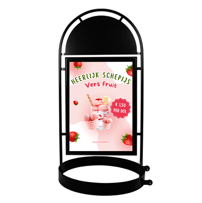 Stoepbord staal B2 (met wielen) - 500x700mm (B2) - Zwart - Van Erkel Winkelmaterialen