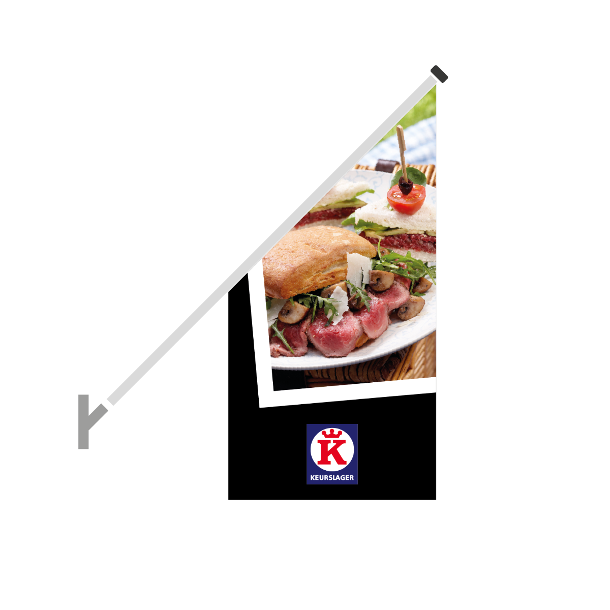 Schuine gevelvlag "Keurslager" zwart (opdruk: broodje rosbief)