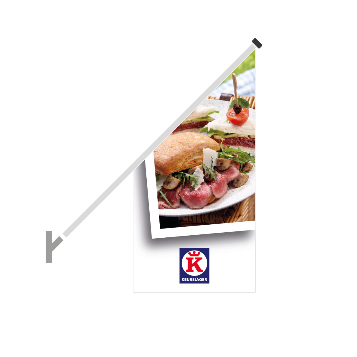 Schuine gevelvlag "Keurslager" wit, opdruk: Broodje rosbief