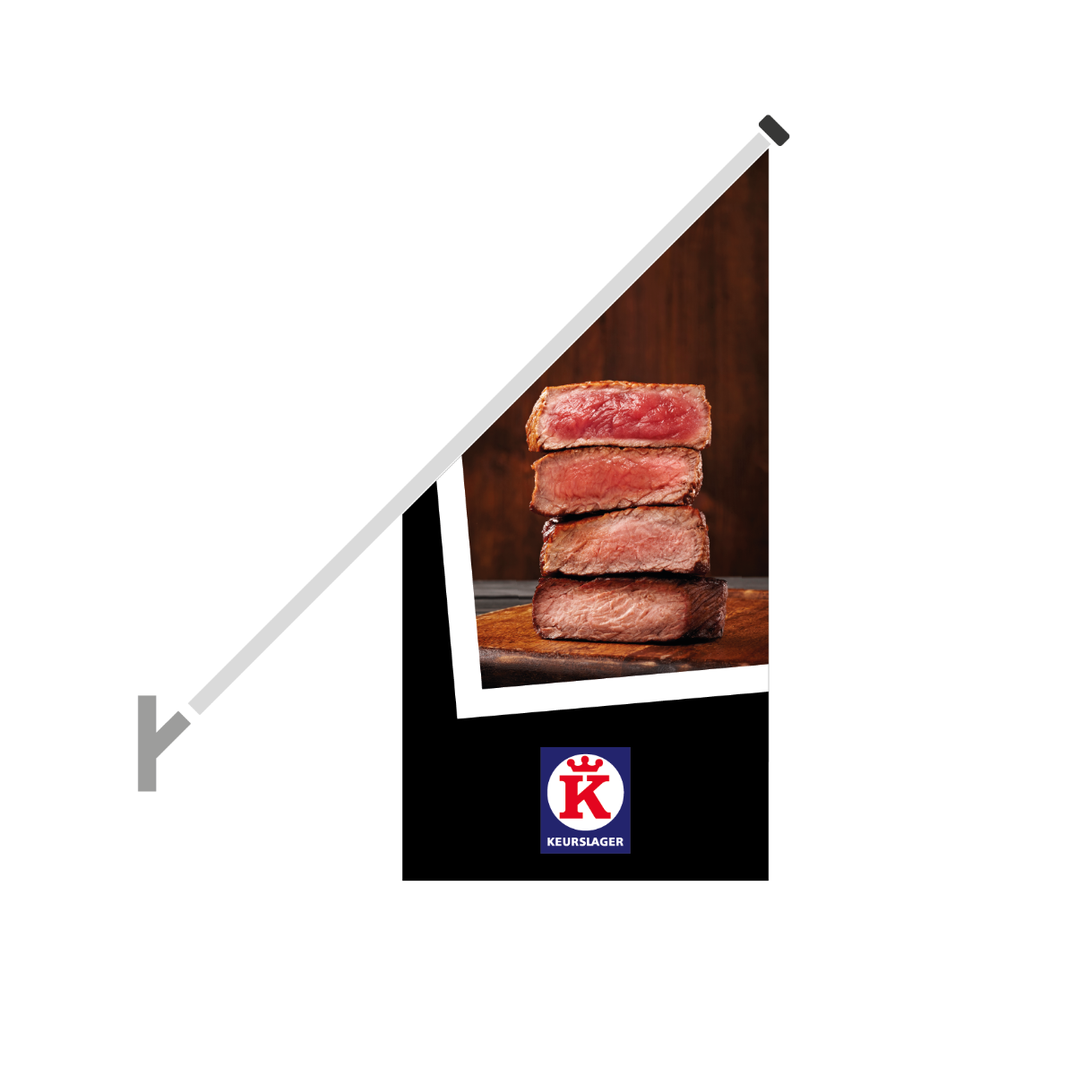 Schuine gevelvlag "Keurslager" zwart met biefstuk foto