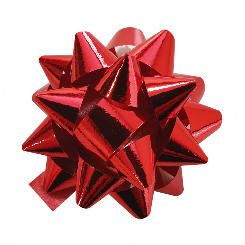 Cadeau ster, rood, 10mm breed lint,  Ø50mm, verpakt per 100st.