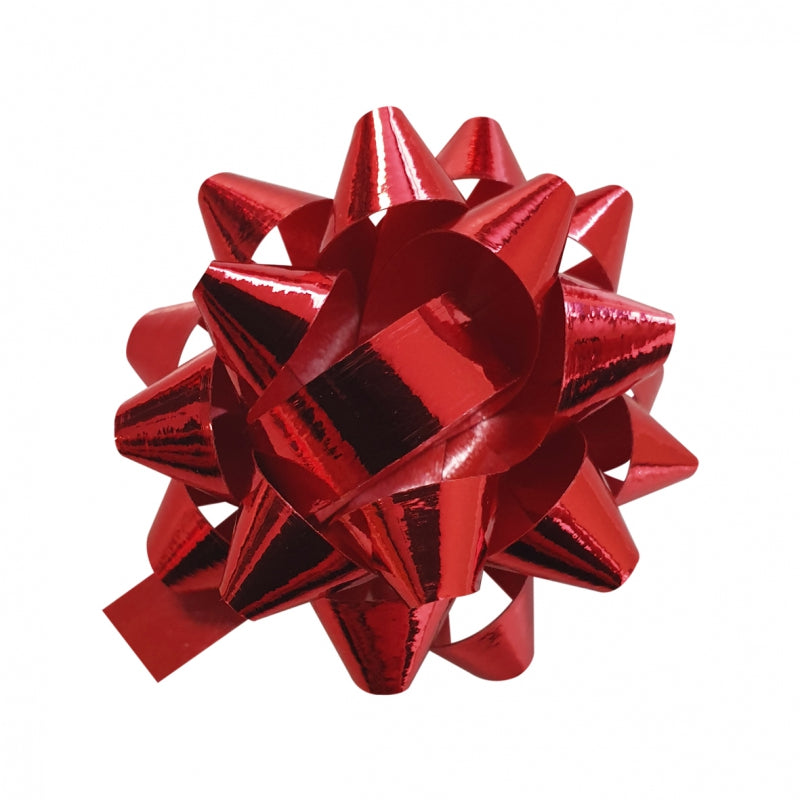 Cadeau ster, rood, 6,5mm breed lint,  Ø35mm, verpakt per 100st.