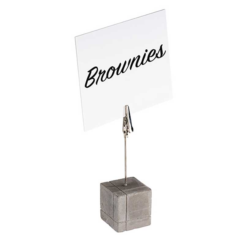 Kaarthouder met betonlook voet 3x3cm, 12cm hoog, verpakt per 4 stuks