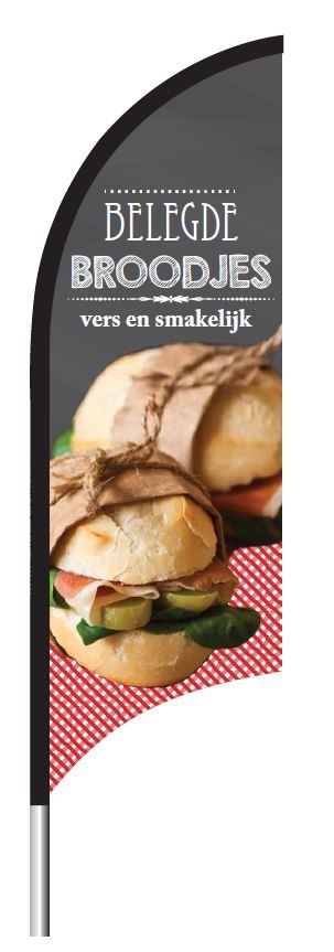 Beachflag "Belegde broodjes" rode ruit - 1900x700mm - Van Erkel Winkelmaterialen