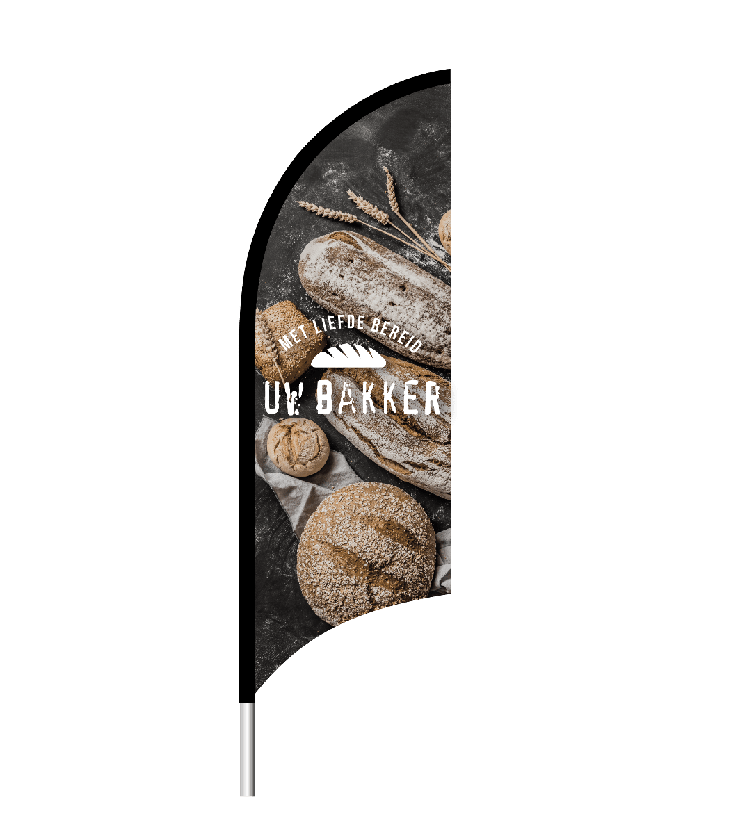 Beachflag "Met liefde bereid" - 1900x700mm - Van Erkel Winkelmaterialen